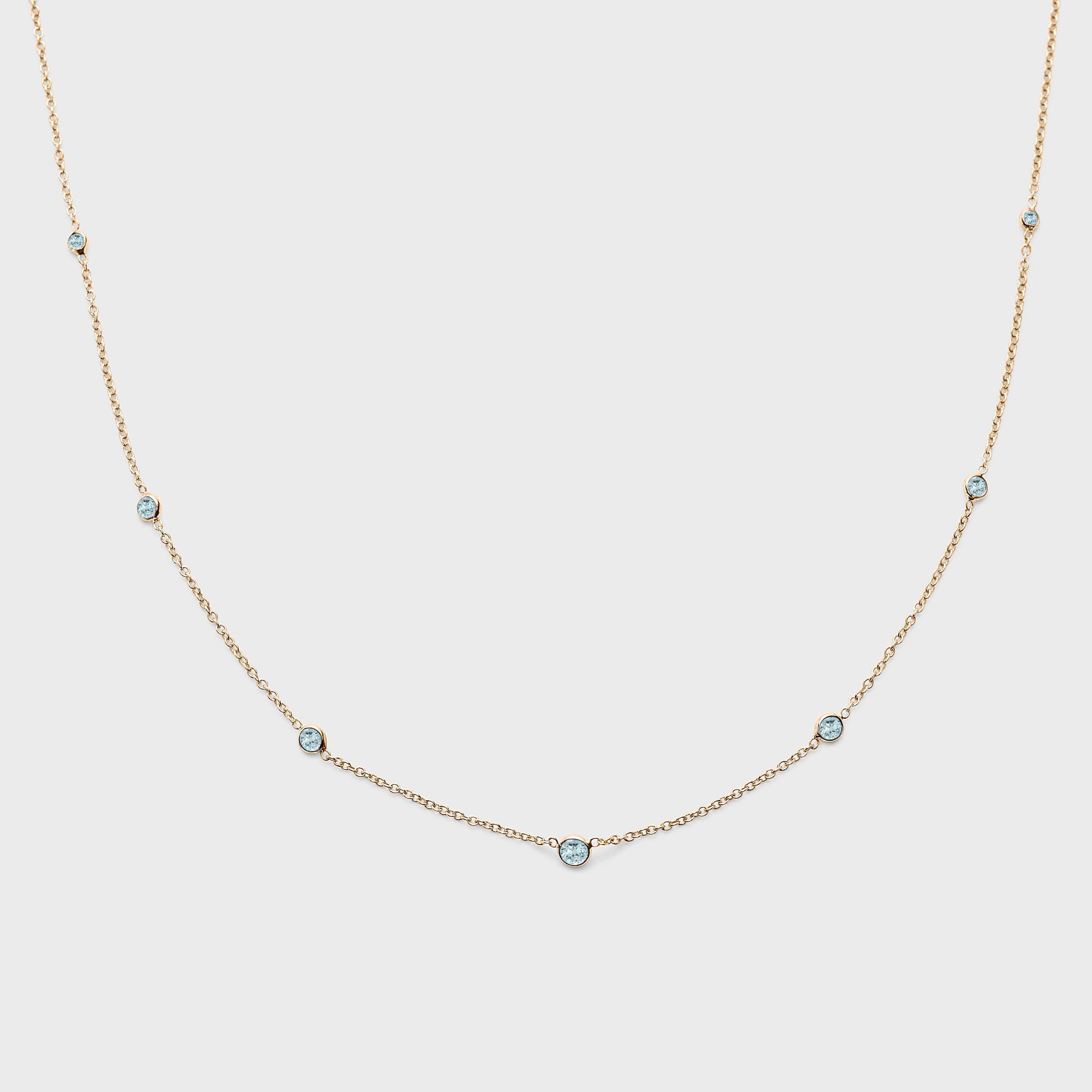 Aquamarine Station Necklace 3 Mm Round by the Yard Set in 14k White Gold...  - Etsy